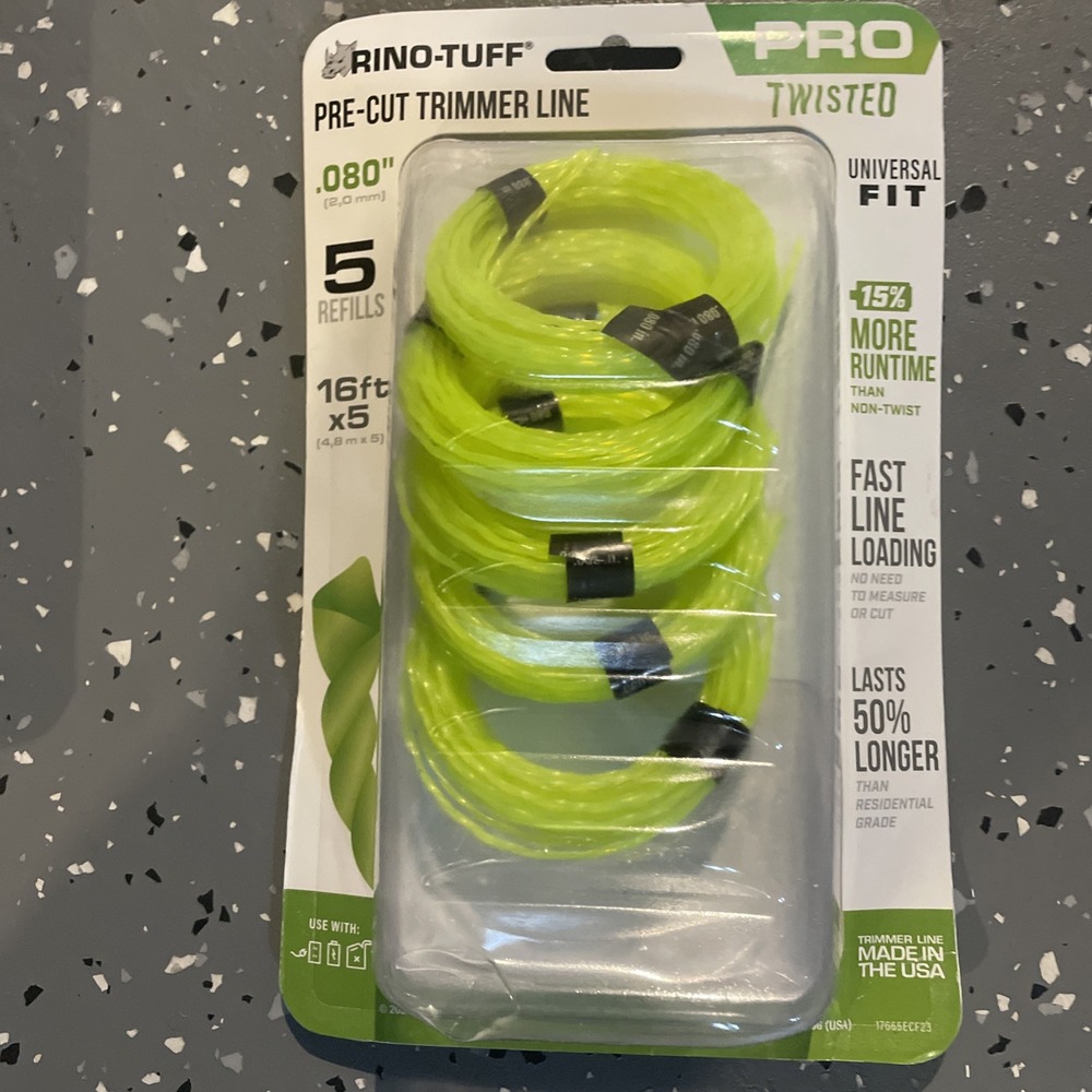 Rino-Tuff Pro Twisted Pre Cut Timmer Line Universal Fit .080"‎ 16ft x 5 - NEW